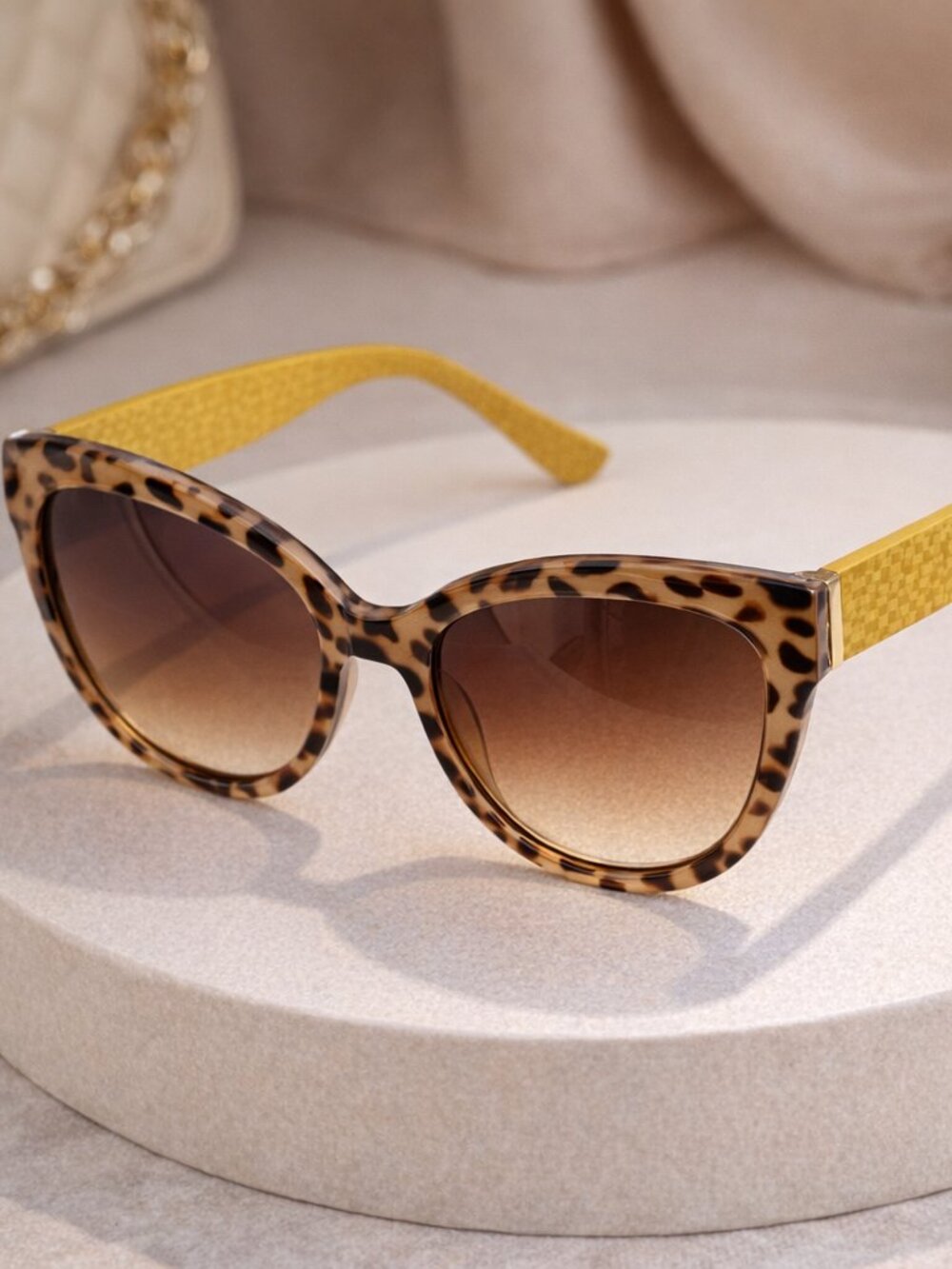 Tea Orange Leopard Print Oval Shape Plastic Sunglasses
